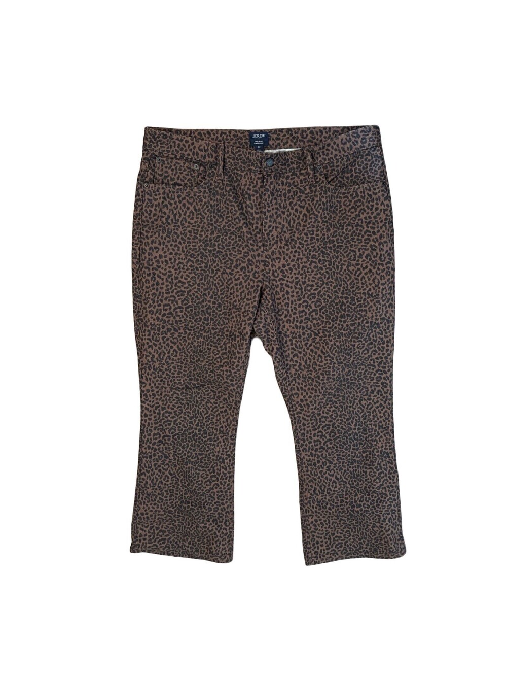 J.Crew Mid-Rise Flare Crop Leopard Print Pants Size 32 Animal Print Women's